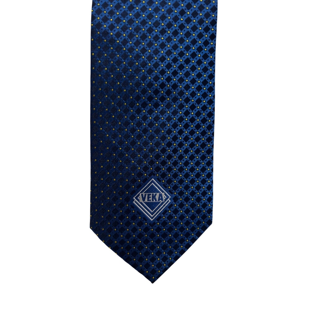 Wolfmark Veka Blue‎ Black Diamond Pattern Silk Necktie Logo Classy Business